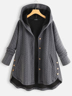 Women's Solid Color Long Sleeve Ireegular Hem Button Up Hooded Jacket