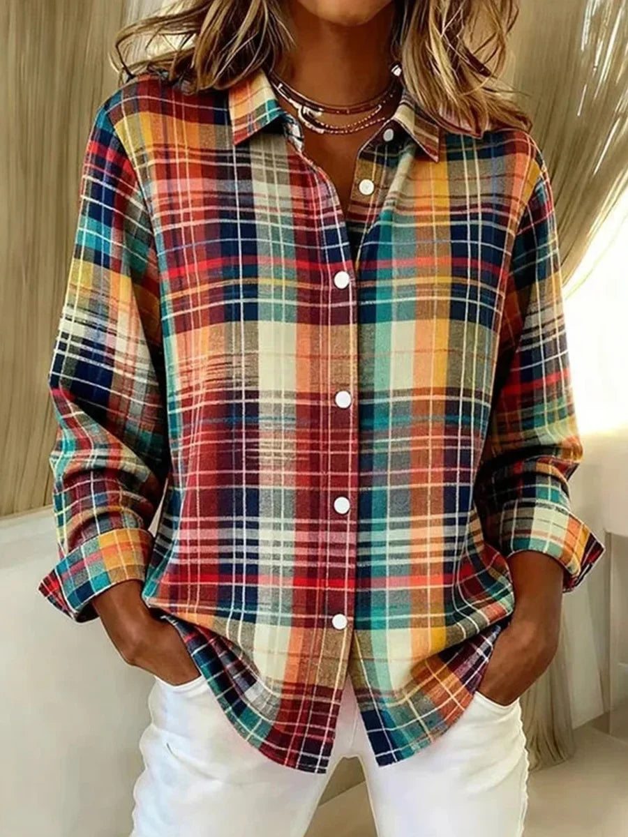 Colourful Plaid Long Sleeve Blouse