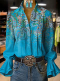 Vintage Ethnic Print Long Sleeve Blouse