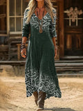Casual Vintage V-neck Long Sleeve Dress