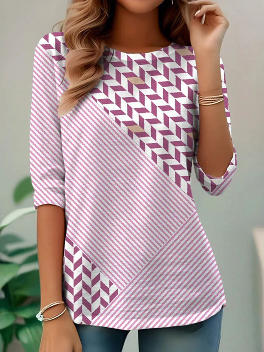 Casual Striped Round Neck Long Sleeve T-Shirt