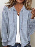 Comfy Striped Hoodie Blue Outerwear