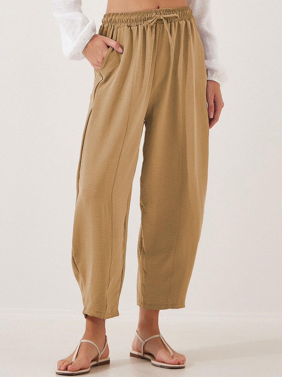 Women's Stylish High-waisted Loose Solid Color Casual Pockets Pants