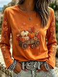 Casual Maple Leaf Crew Neck Long Sleeve T-shirt