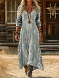 Casual Vintage V-neck Long Sleeve Dress