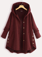 Women's Solid Color Long Sleeve Ireegular Hem Button Up Hooded Jacket
