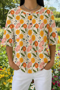 Womens Orange and Yellow Floral Print Casual Shirt