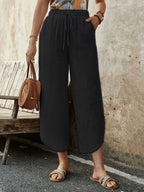 Women's Cotton And Linen Drawstring Nine-Quarter Casual Pants