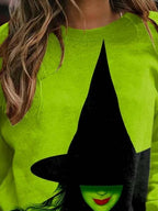 Halloween Print Casual Loose Color Block Crew Neck Sweatshirt
