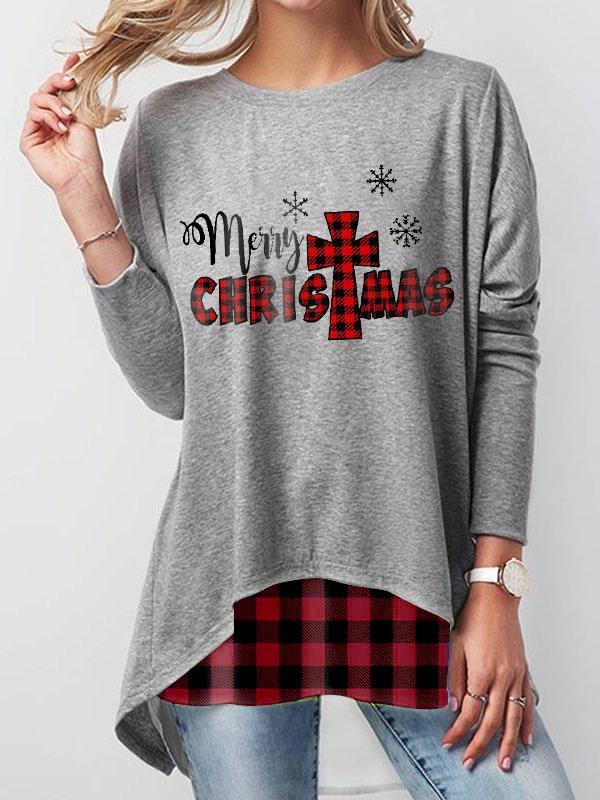 Red Plaid Merry Christmas Print Sweatshirt