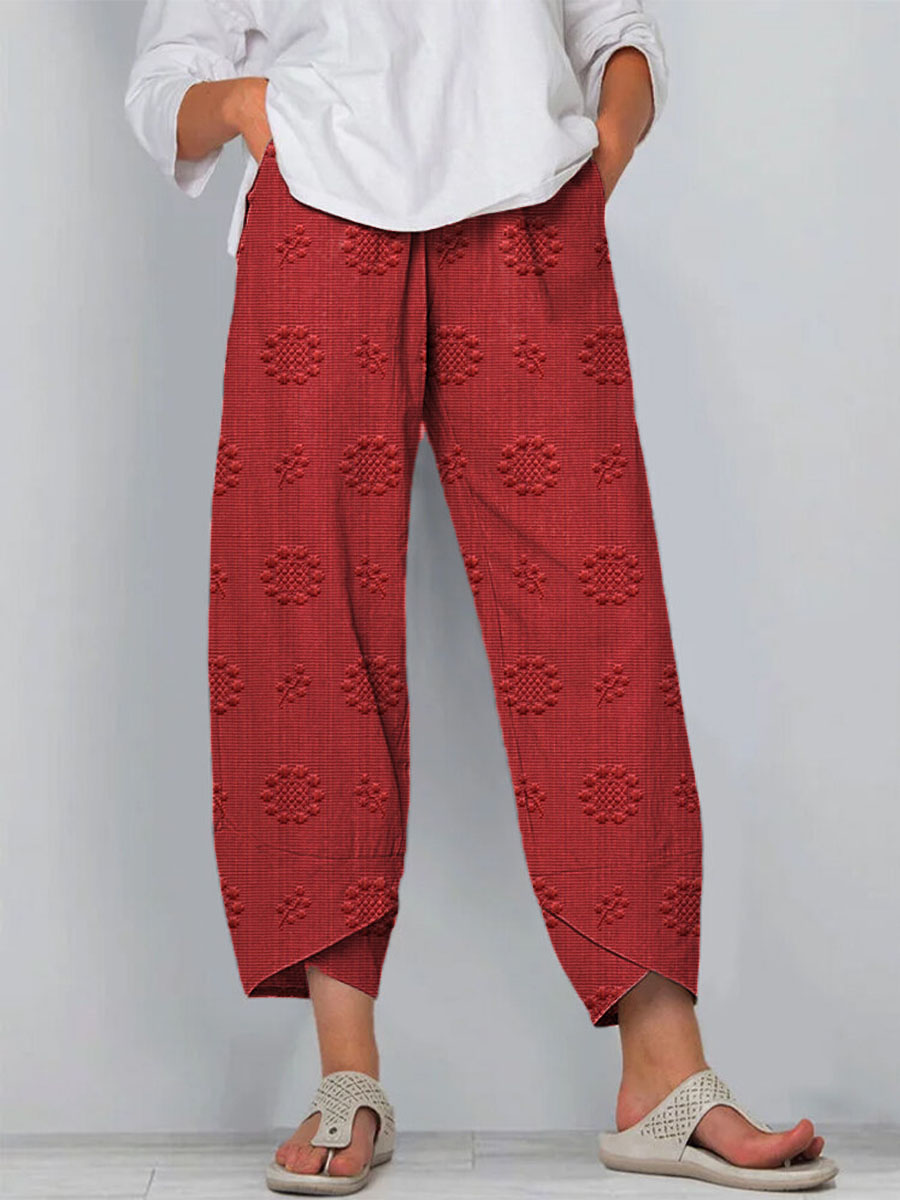 Women's Vintage Floral Art Printed Cotton And Linen Casual Pants