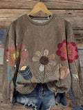 Vintage Floral Print Round Neck Long Sleeve Sweatshirt