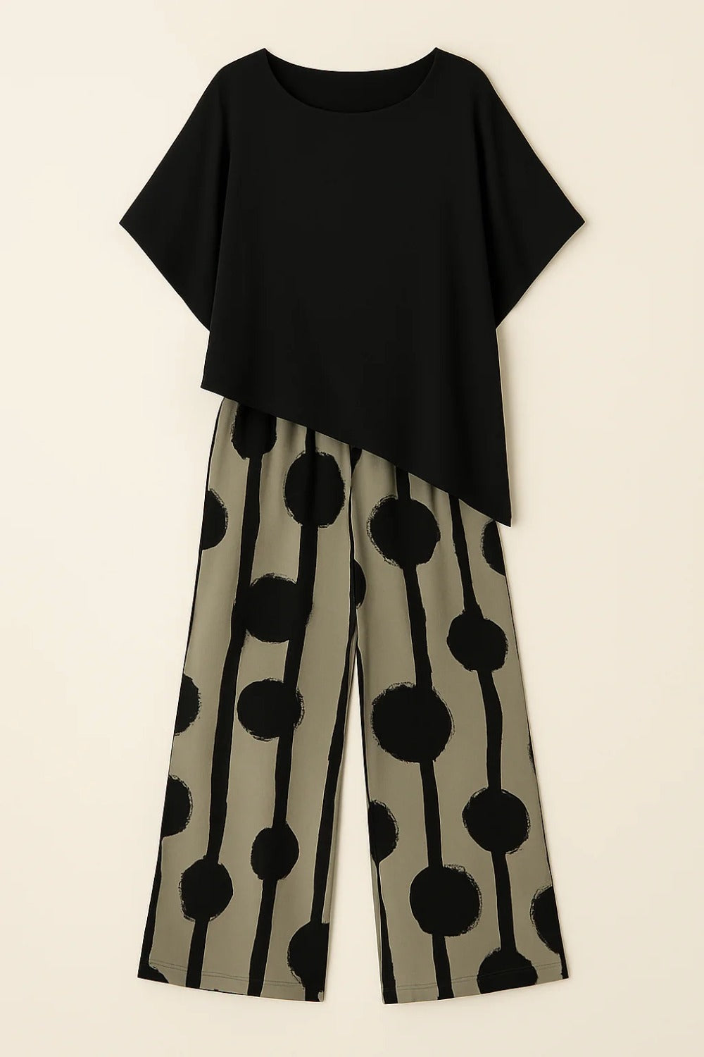 Asymmetric Hemmed Shirt And Striped Pants Two Piece Set