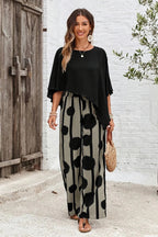 Asymmetric Hemmed Shirt And Striped Pants Two Piece Set