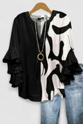 Women's  Black Casual V-Neck 3/4 Sleeve Blouse