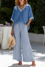 Striped Linen Two Piece Casual Summer Outfit Set