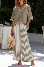 Striped Linen Two Piece Casual Summer Outfit Set