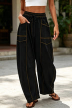 Women's Baggy Barrel Wide Leg Lounge Drawstring Sweatpants with Pockets Pants