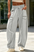 Women's Baggy Barrel Wide Leg Lounge Drawstring Sweatpants with Pockets Pants