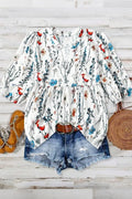 Plus Size Floral Print Notched Neck Boho Casual Summe Blouse