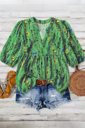 Plus Size Floral Print Notched Neck Boho Casual Summe Blouse
