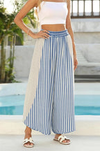 Womens Summer Casual Loose Striped Wide Leg Lounge Pants