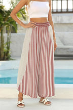 Womens Summer Casual Loose Striped Wide Leg Lounge Pants
