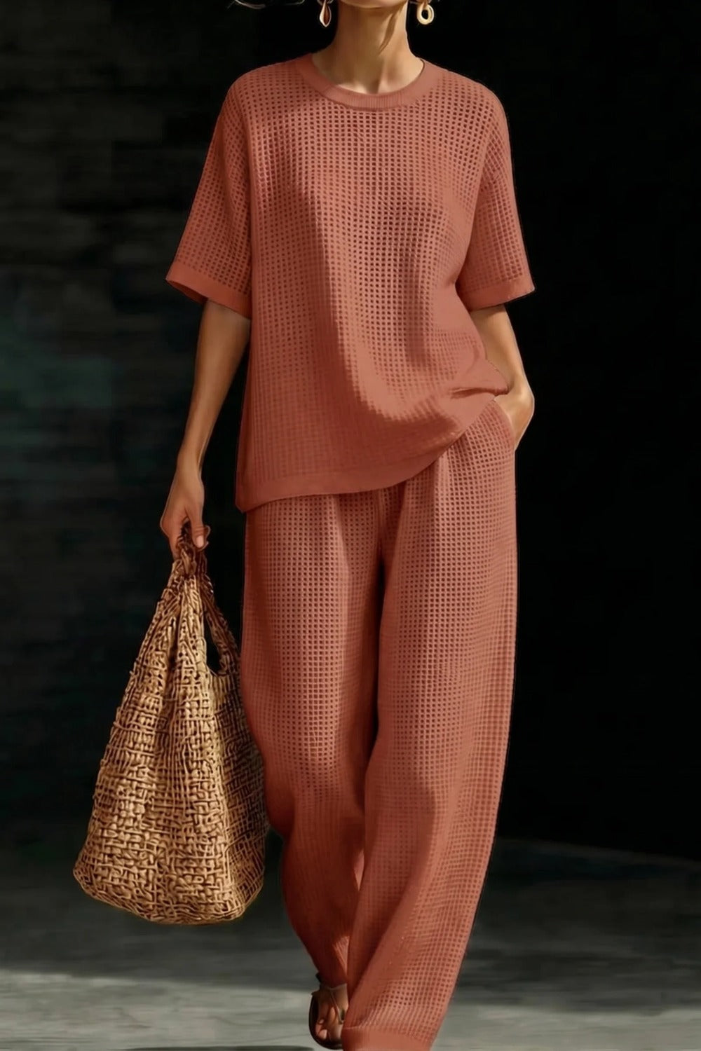 Women's Waffle Casual Two-Piece Set