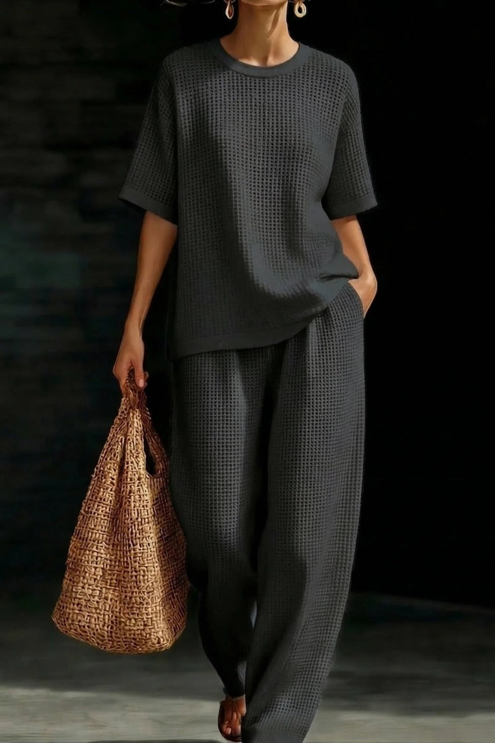 Women's Waffle Casual Two-Piece Set