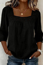 Square Neck Half Sleeve Plain Regular Loose Blouse For Women