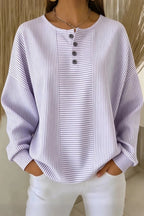 Casual Striped Printing Loose Cozy Waffle Sweatshirt