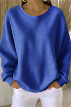 Women's  Casual Plain Crew Neck Waffle Sweatshirt