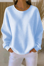 Women's  Casual Plain Crew Neck Waffle Sweatshirt