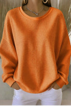 Women's  Casual Plain Crew Neck Waffle Sweatshirt