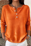 Vintage Plain Henley Collar Long Sleeve Sweater