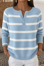 Women Imitation Cashmere Striped Long Sleeve Comfy Vintage Sweater