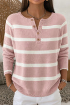 Women Imitation Cashmere Striped Long Sleeve Comfy Vintage Sweater
