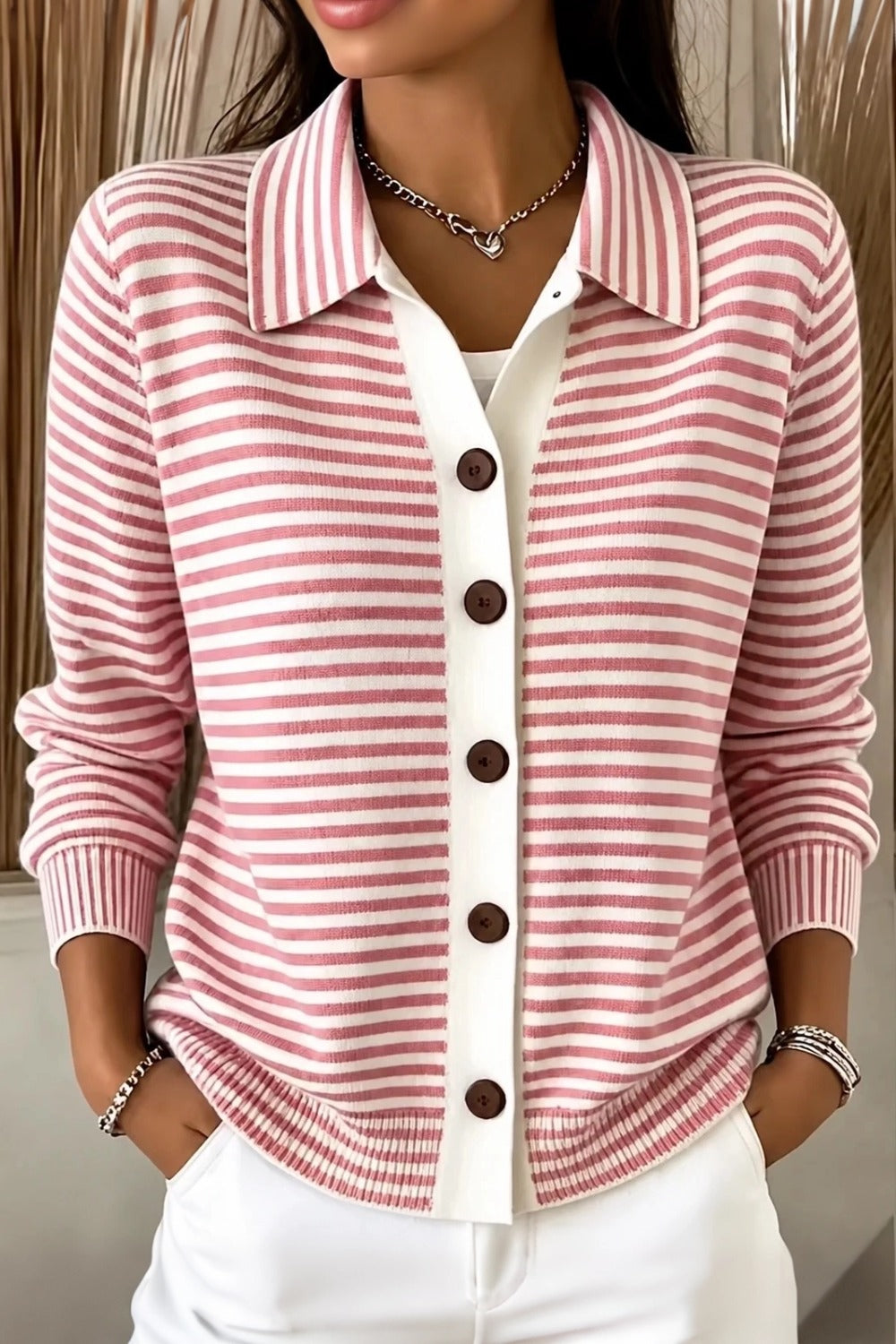 Women Regular Fit Striped Casual Knit Plain Comfy Cardigan