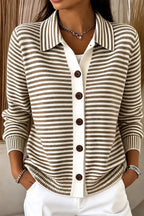 Women Regular Fit Striped Casual Knit Plain Comfy Cardigan