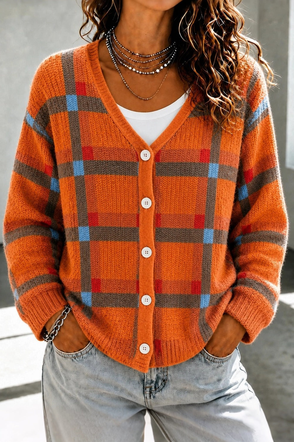 Women Geometric Long Sleeve Comfy Casual Cardigan