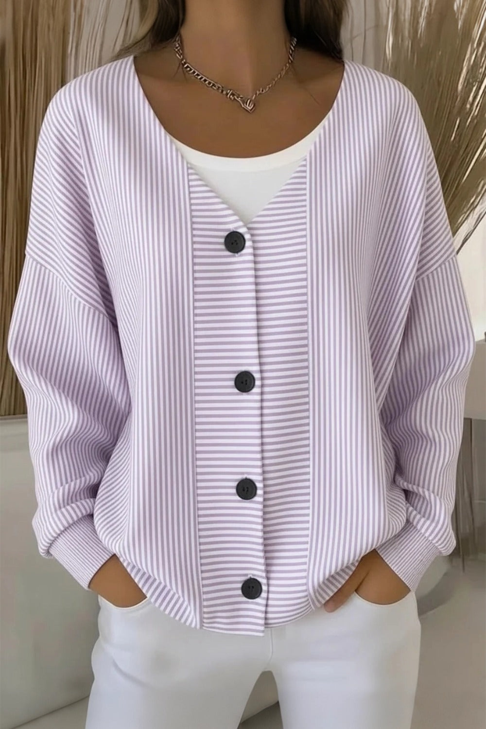 Women Striped Long Sleeve Comfy Casual Cardigan