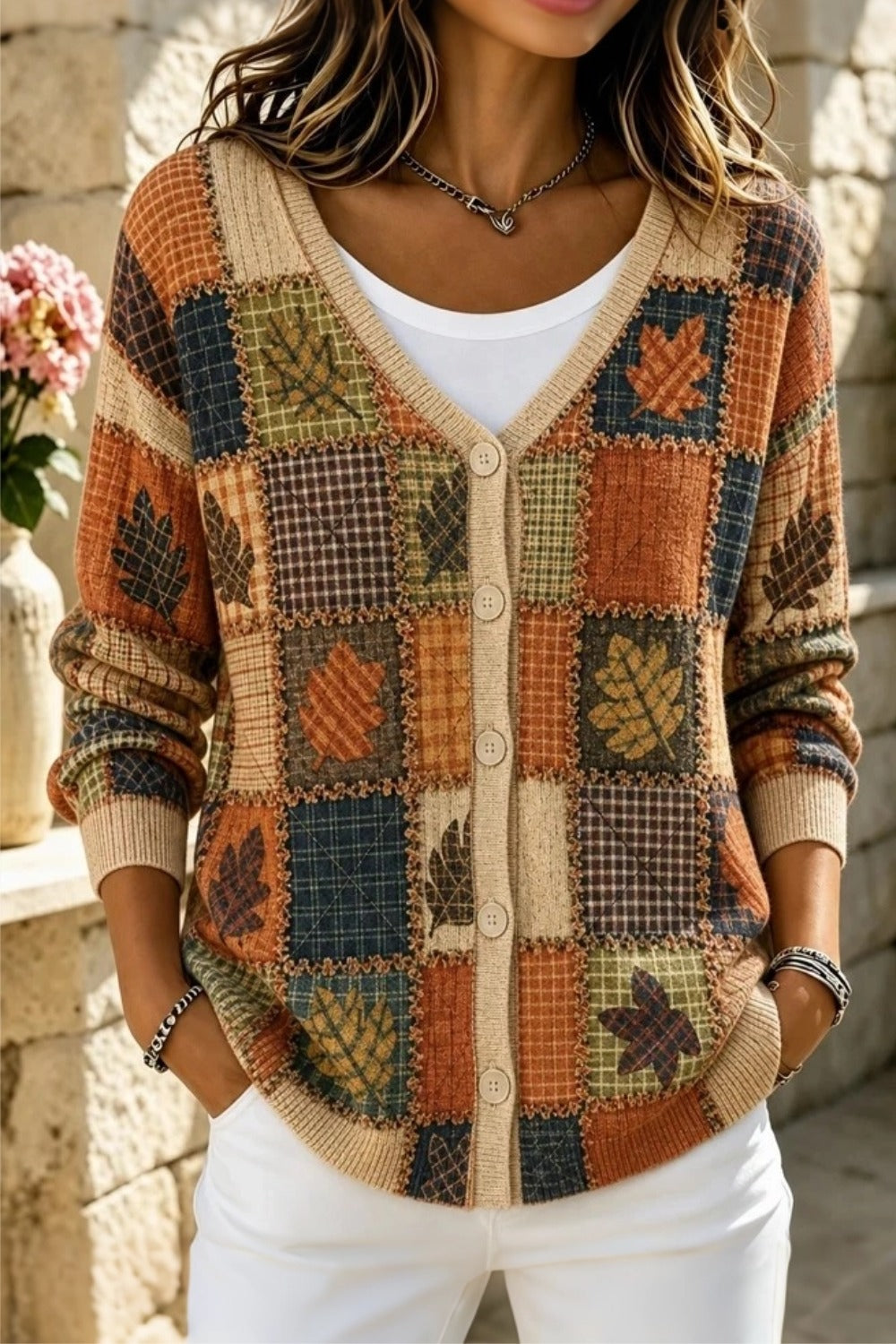 Women Leaf Long Sleeve Comfy Casual Cardigan
