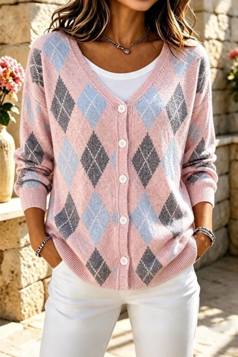 Women Geometric Long Sleeve Comfy Casual Cardigan
