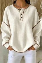 Women Casual Color Block Henley Collar Long Sleeve Sweatshirt