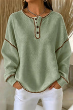 Women Casual Color Block Henley Collar Long Sleeve Sweatshirt