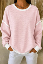 Women Casual Geometric Crew Neck Long Sleeve Blue Sweatshirt