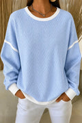 Women Casual Geometric Crew Neck Long Sleeve Blue Sweatshirt