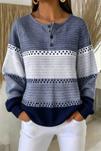 Women Casual Color Block Henley Collar Long Sleeve Sweatshirt