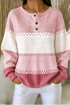 Women Casual Color Block Henley Collar Long Sleeve Sweatshirt