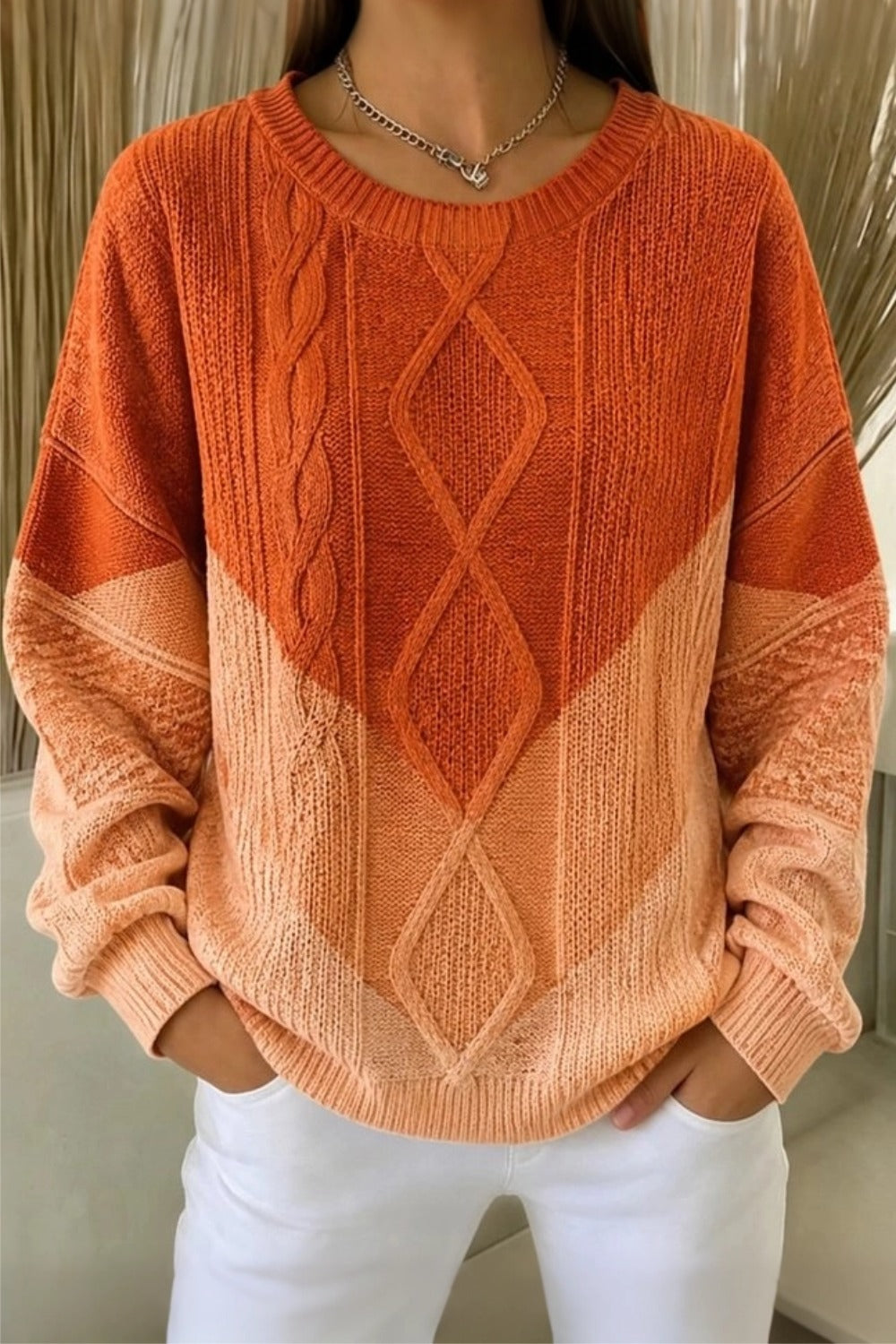 Women Casual Geometric Crew Neck Long Sleeve Sweater